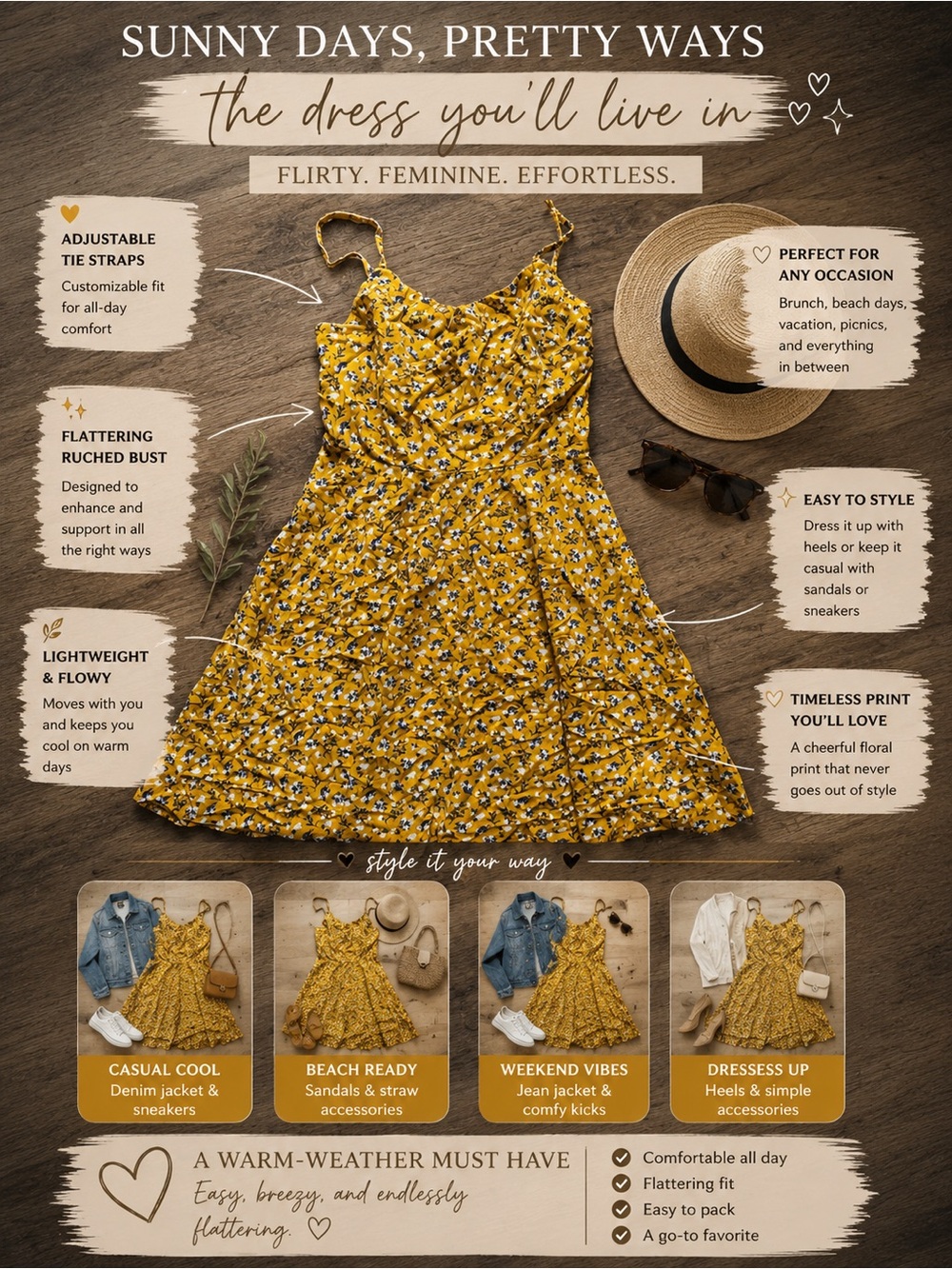 Old Navy Yellow Floral Sundress with White & Black Accents